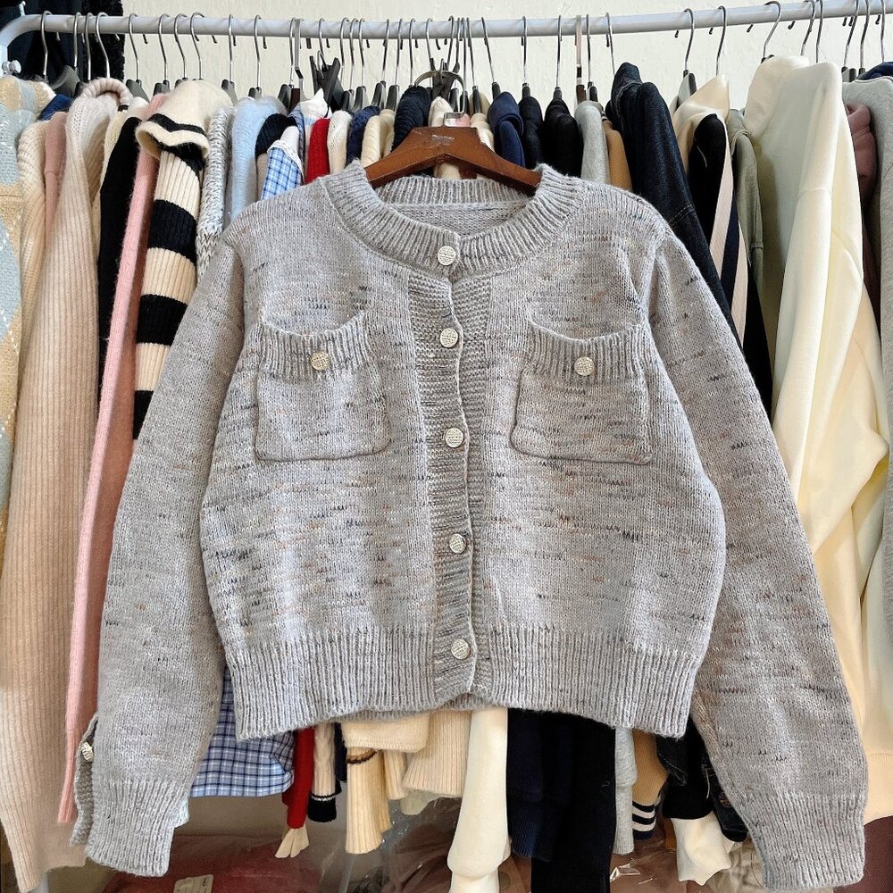 Gray Knit Cardigan Button Front Patch Pockets NWT - image 1